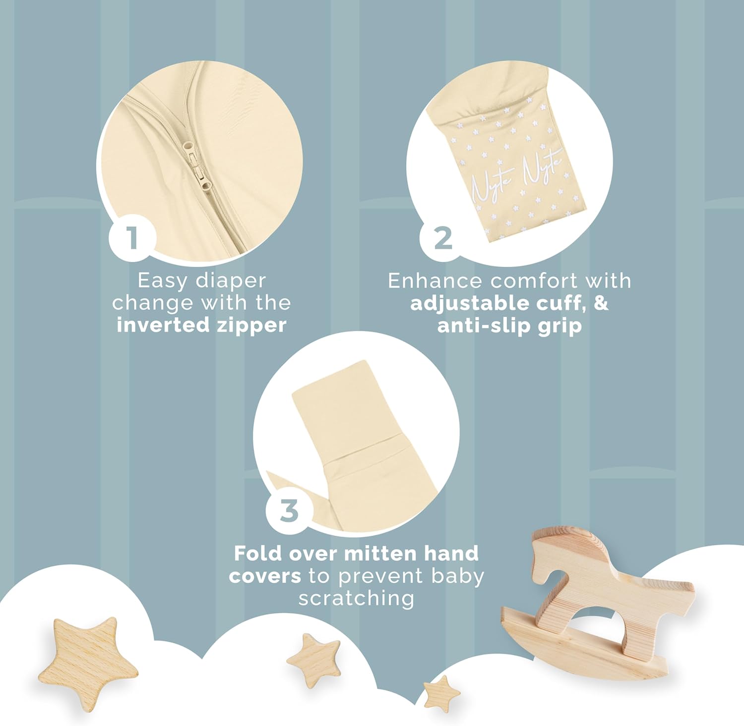 Nyte Nyte Baby - Sleepers for baby - Long Sleeves Baby Sleeper with Adjustable Mittens & Anti-Slip Grip