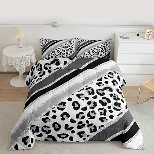 Miniatura 4 de Juego de edredón para niños con estampado de leopardo, tamaño matrimonial, juego de ropa de cama de moda de piel de guepardo abstracto, decoración