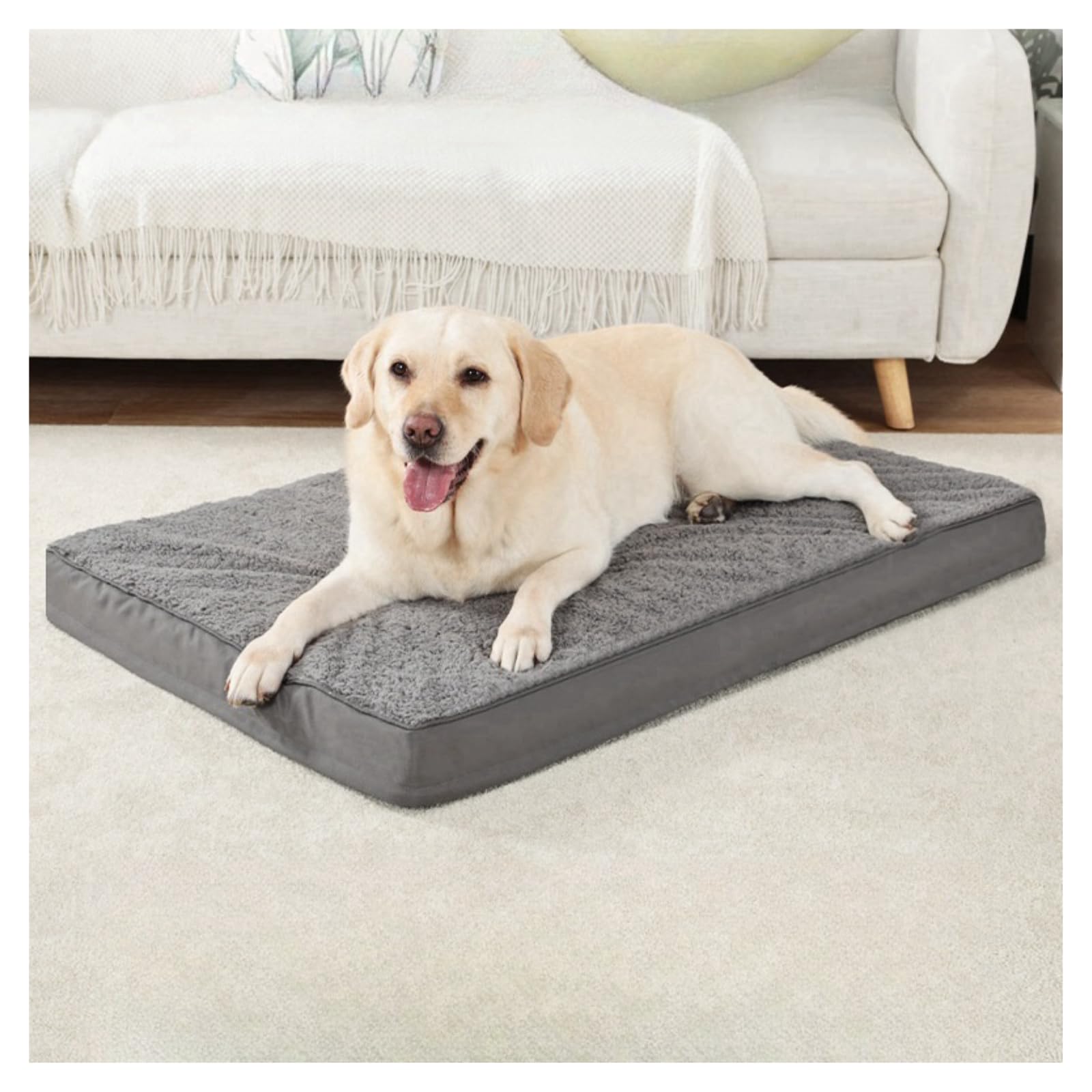 MeowMua Dog Bed for Large Medium Dogs,Orthopedic Dog Crate Bed.Washable Plush Dog Bed with Removable Cover (35.0" L x 22.0" W x 3.0" Th)
