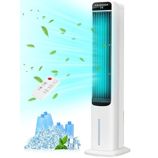 Windowless Portable Air Conditioners, 41" Cooling Fans that Blow Cold Air, Evaporative Air Cooler with 4Modes & 3Speeds, 12H Timer, Remote, 120° Oscillation, Tower Swamp Cooler for Bedroom