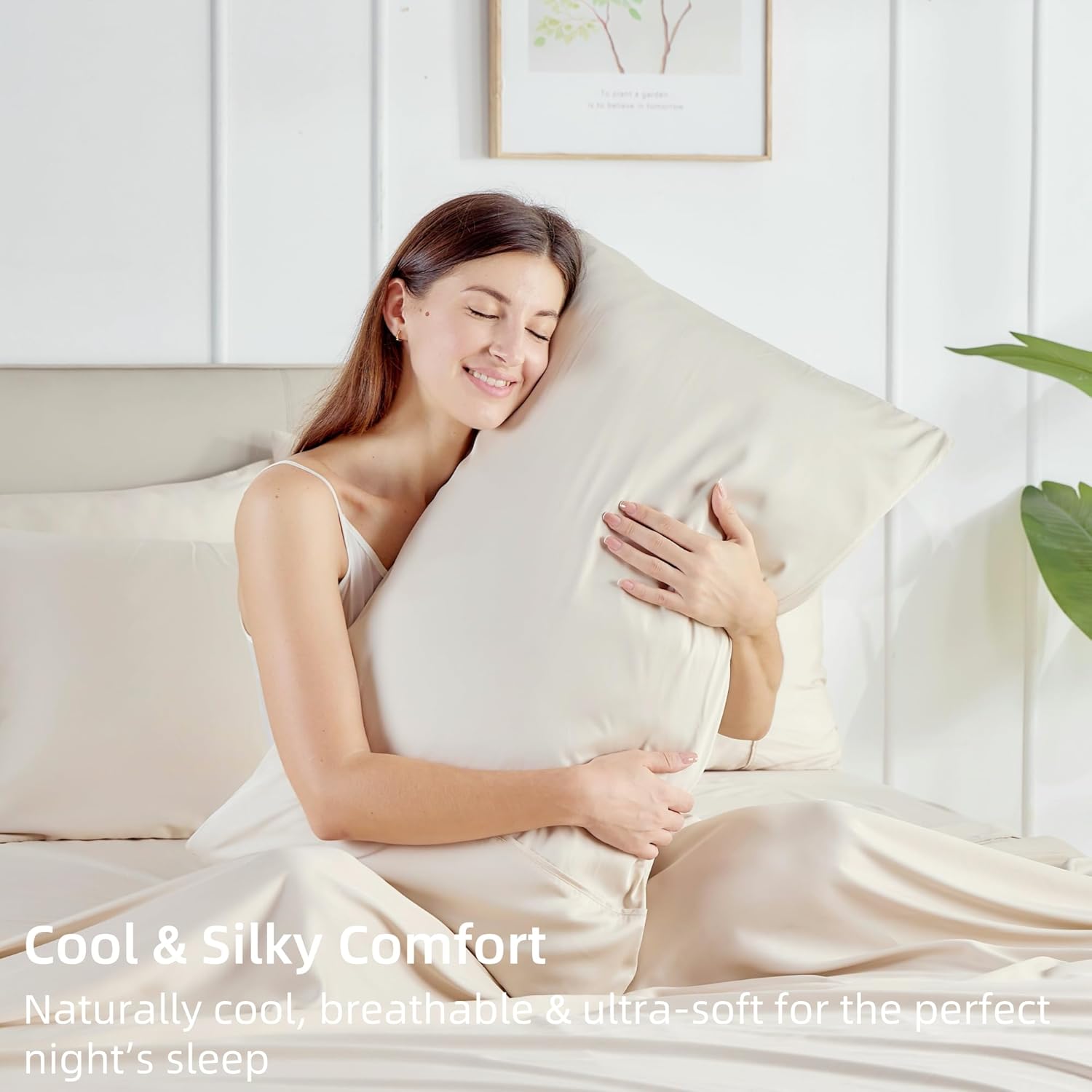 GOKOTTA 100% Rayon Derived from Bamboo Pillow Cases 2 Pack, Soft Envelope Pillowcases (Light Beige, King 20"*36")