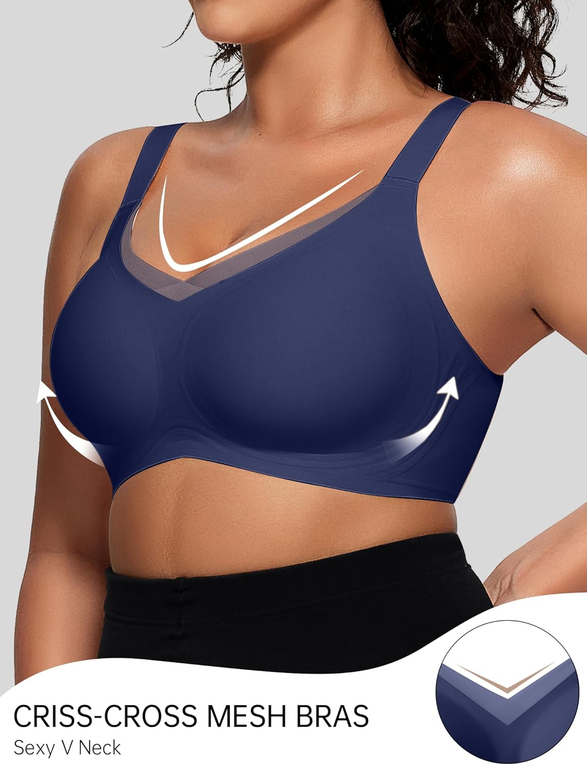 OEAK Womens Wireless Bras V Mesh Comfortable Bralette Supportive Tshirt Bra No Underwire Seamless Push Up Everyday Bras - Image 2