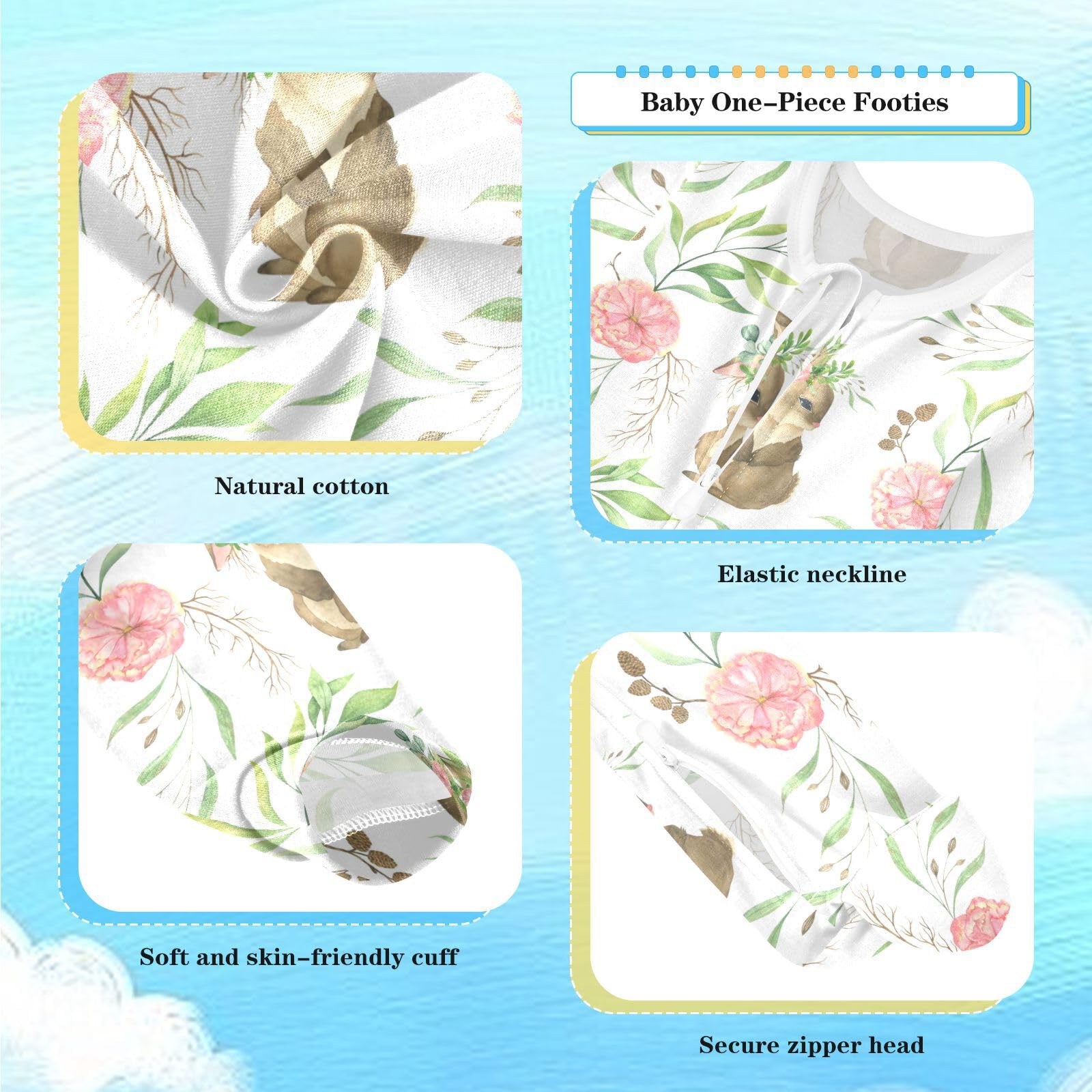 Dussdil Easter Bunny Rabbit Baby One-Piece Footies Peony Flowers Newborn Rompers Pajamas Cotton Footed Pjs for Sleep Play Boys Girls 18 Month