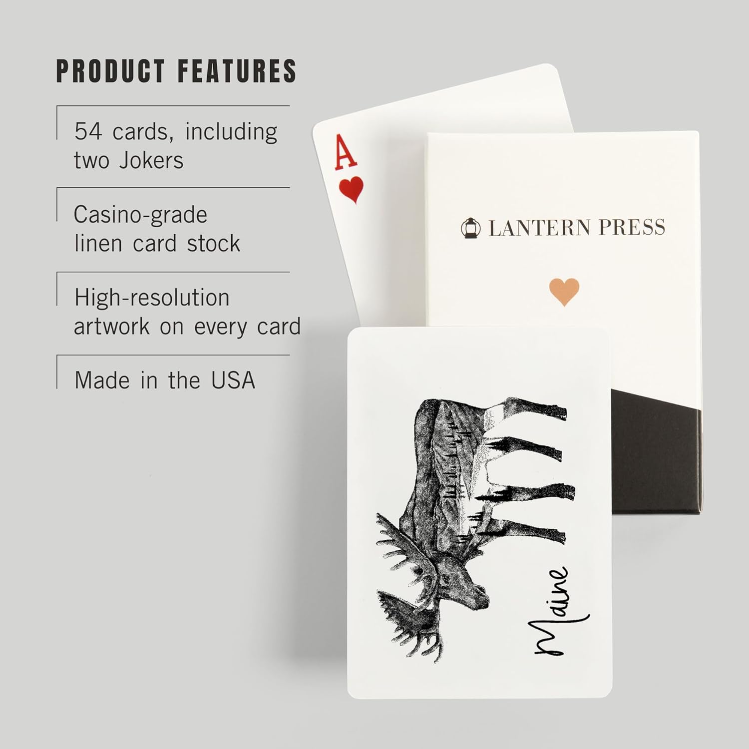 Lantern Press Maine, Moose Double Exposure, 52 Playing Cards for Adults, Poker Size Card Deck
