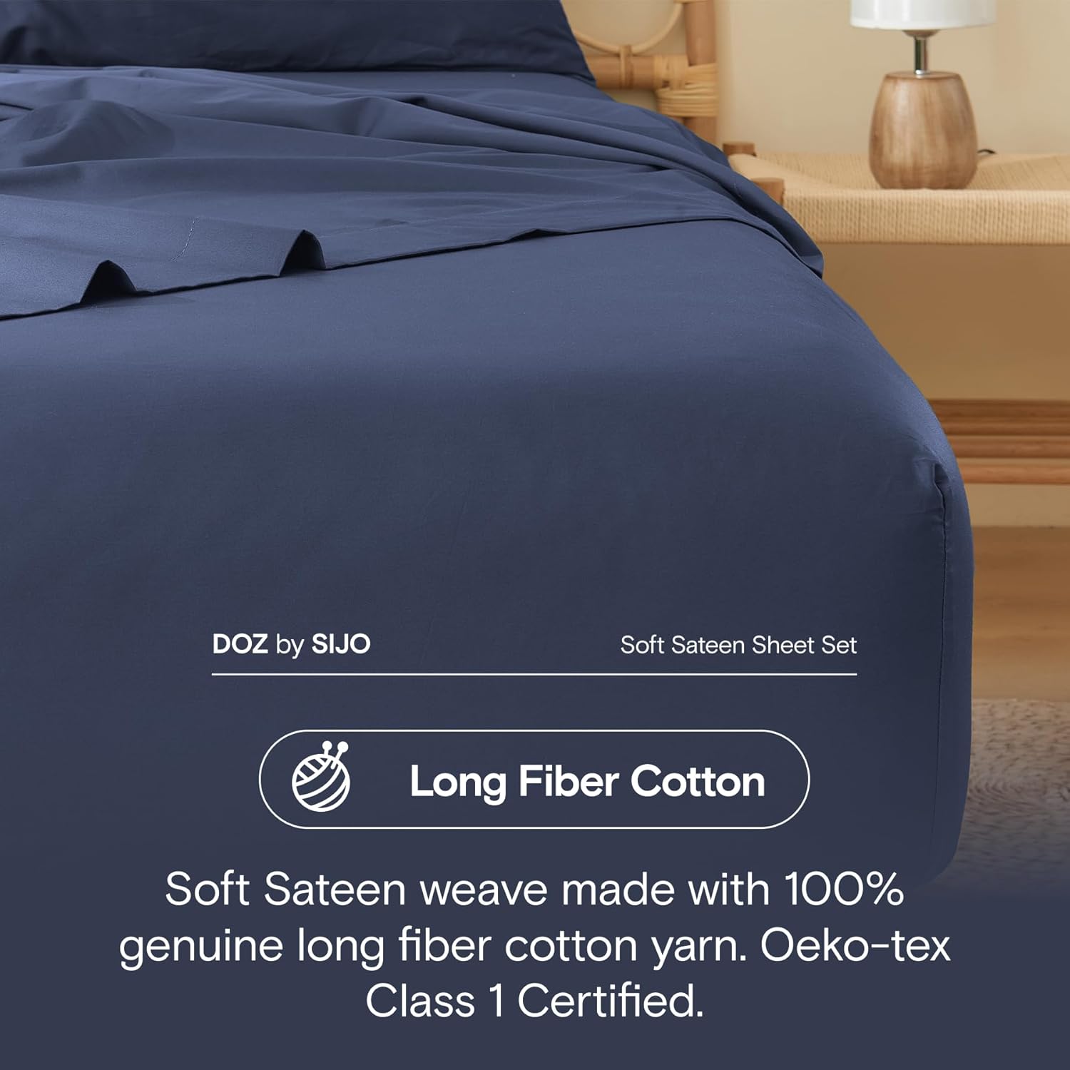 DOZ 100% Long Staple Cotton Duvet Cover Set, Soft Sateen Weave Cotton, Smooth, Breathable, Hotel Comfort, 90"x90", 8 Loops, 3pc – 2 Pillowcases 1 Duvet Cover (Fog, Full/Queen)