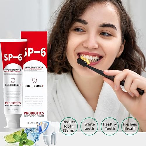 Miniatura 2 de SP-6 Pasta de dientes iluminadora probiótica, súper probiótico-SP-6 pasta de dientes sin flúor para dientes sensibles, menta suave, aliento fresco,