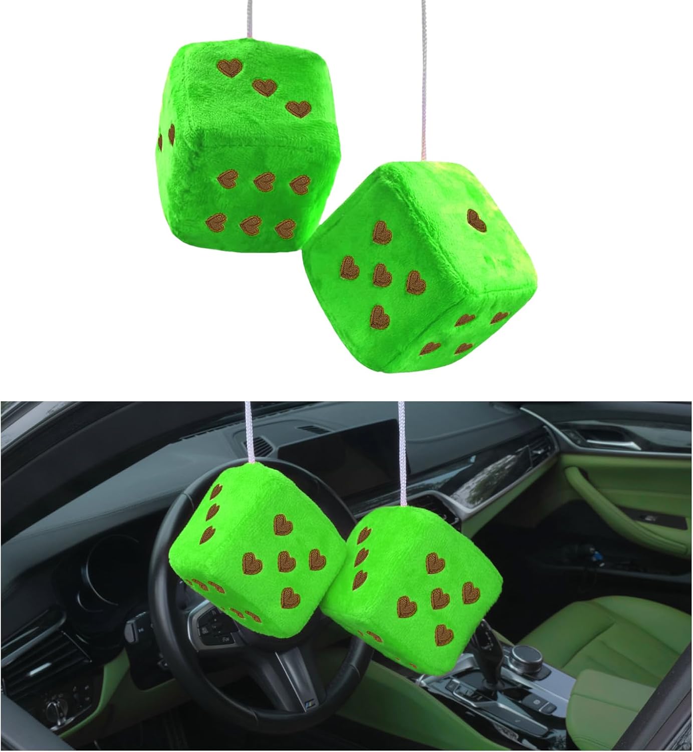 Ziciner Pair Fuzzy Plush Dice for Car Mirror, 3'' Retro