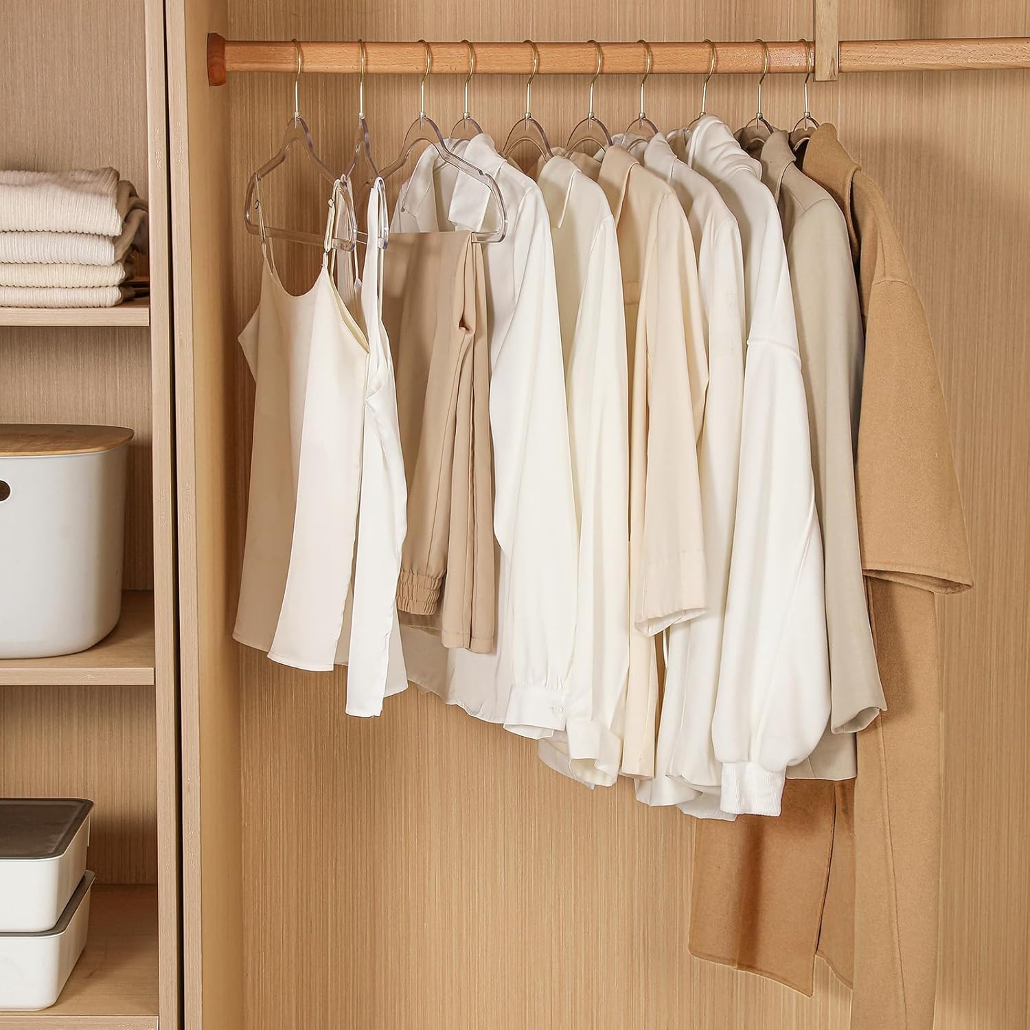 Clear Acrylic Plastic Hangers for Clothes for Adult Closet Heavy Duty Hangers Space Saving 360 Degree Swivel Hook and Notches (50, Gold/Clear) - Image 5