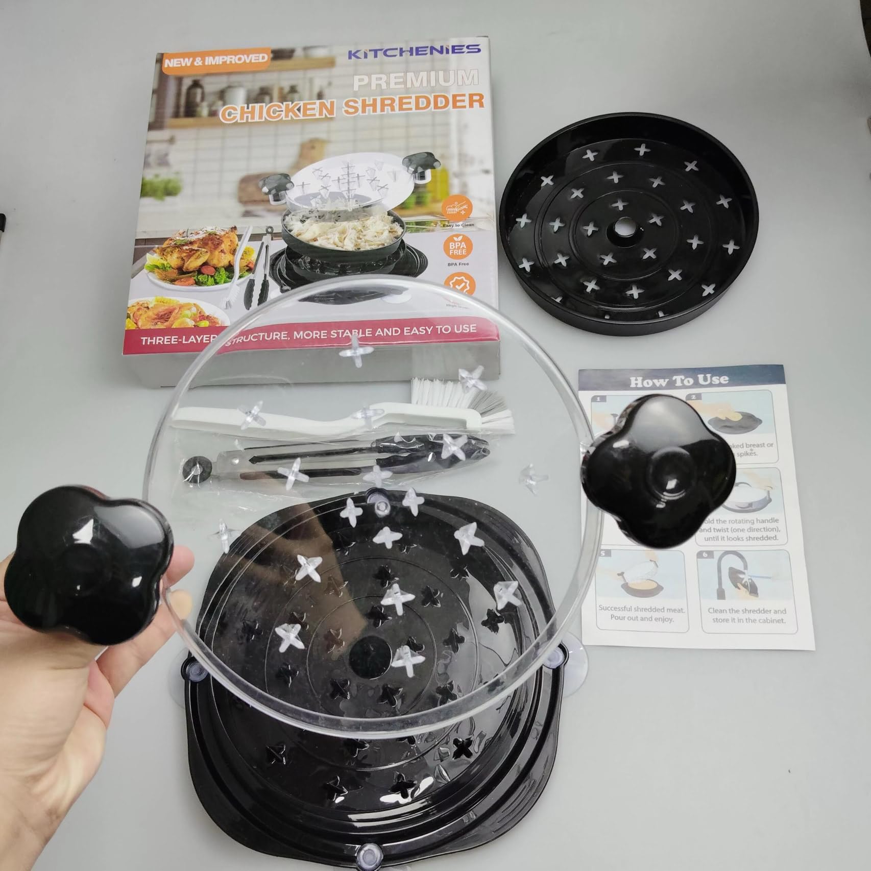 Chicken Shredder Tool – Meat Shredder Twist With Cleaning Brush - Chicken Breast, Stable Anti-Slip Design, Ergonomic Handle, Dishwasher Safe & BPA-Free Heat Resistant, Beef, Pork (Black) (Black)