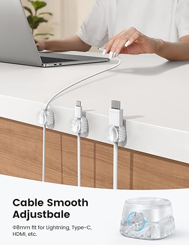 Miniatura 5 de Paquete de 6 organizadores de cables, accesorios de escritorio de oficina, clips transparentes para organización de cables de Lamicall para el