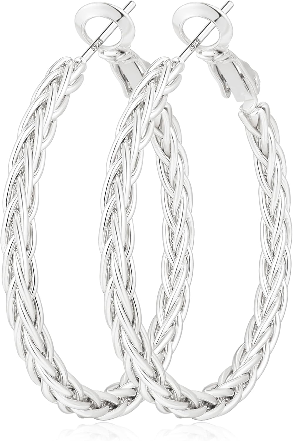 3MM Wide Silver Hoop Earrings for Women Hypoallergenic 925 Sterling Silver Post Hoop Earrings Lightweight Large Big Twisted Silver Hoop Earrings for Everyday Wear 30MM/40MM/50MM