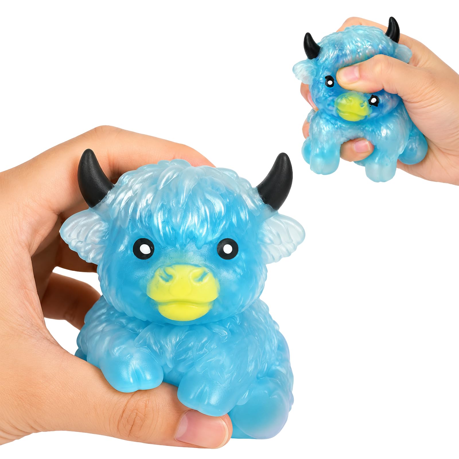 Highland Cow Squishy, Squishy Highland Cow for Adults, for Animal Enthusiasts Office School Desk Decoration Soft Slow-Rising Squeeze Adorable Gift (Blue)