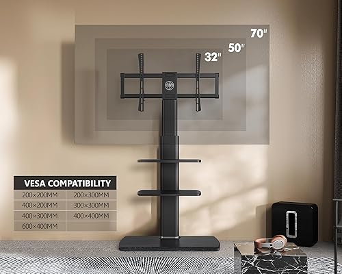 Miniatura 10 de FITUEYES Soporte de TV rodante, carrito de TV móvil con ruedas para televisores de pantalla plana de 32-65 y 70 pulgadas, soporte alto de suelo de