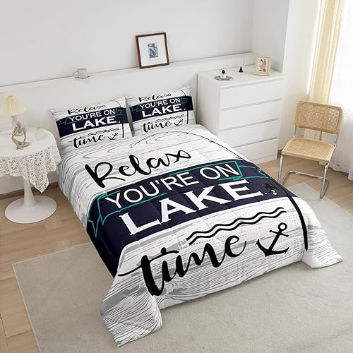 Miniatura 3 de Erosebridal Juego de edredón de casa del lago, juego de ropa de cama rústica de granja, tamaño Queen, relleno de edredón de tablones de madera,