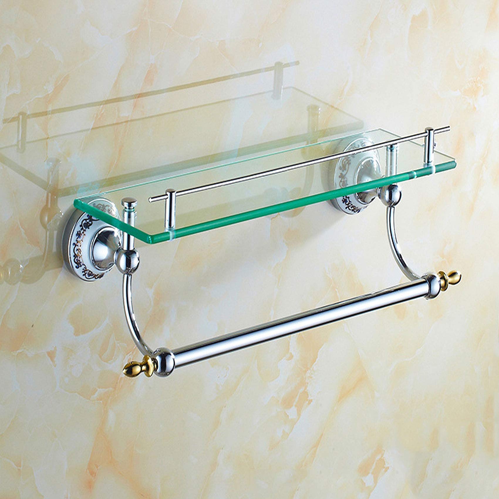Bathroom Towel Rack with 8mm Thickness Tempered Glass Rectangle Shower Caddy Basket Organiser with Hanging Rod 1 2