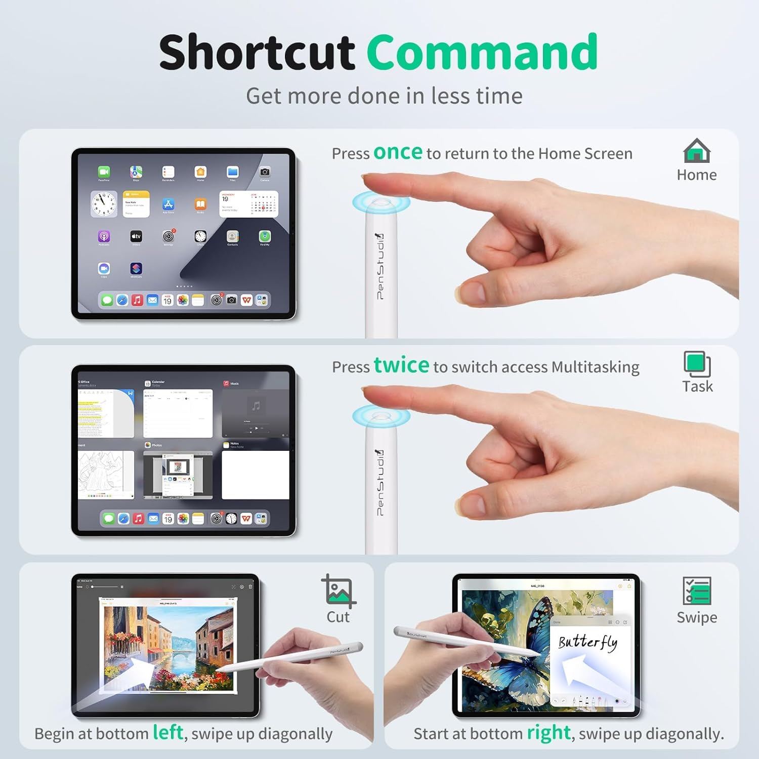 Penstudio PS2 iPad Pencil 2nd Generation with Magnetic Wireless Charging - Bluetooth Tilt Sensitivity Stylus Pen for Apple iPad Pro 11/12.9 inch, iPad Air 5/4, Mini 6 (NO Wired Charging)