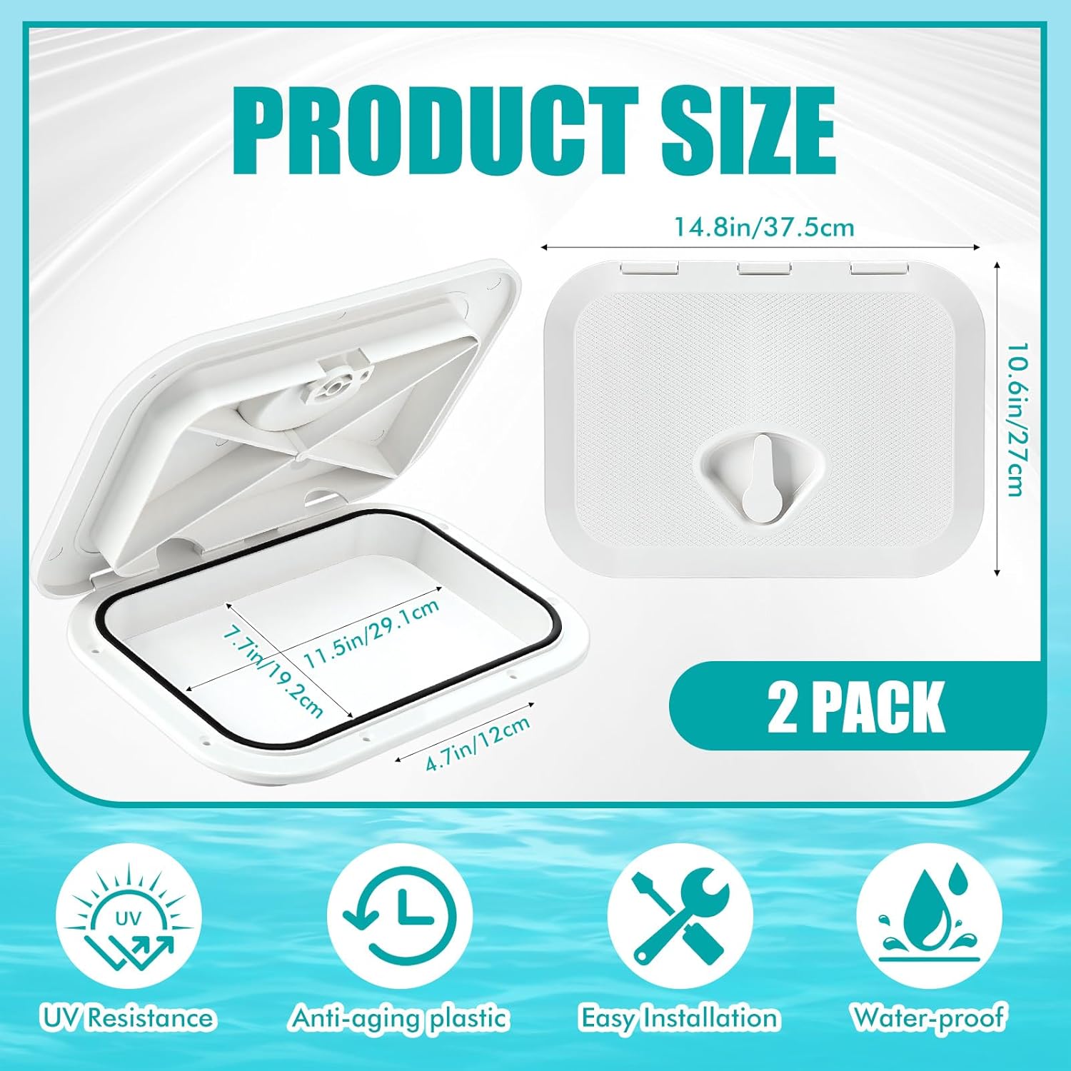 2 Pcs Marine Deck Access Hatch Rectangle Boat Deck Hatch & Lid with 20 Screws Non Slip Surface for Marine Yacht RV Truck Vent Accessories