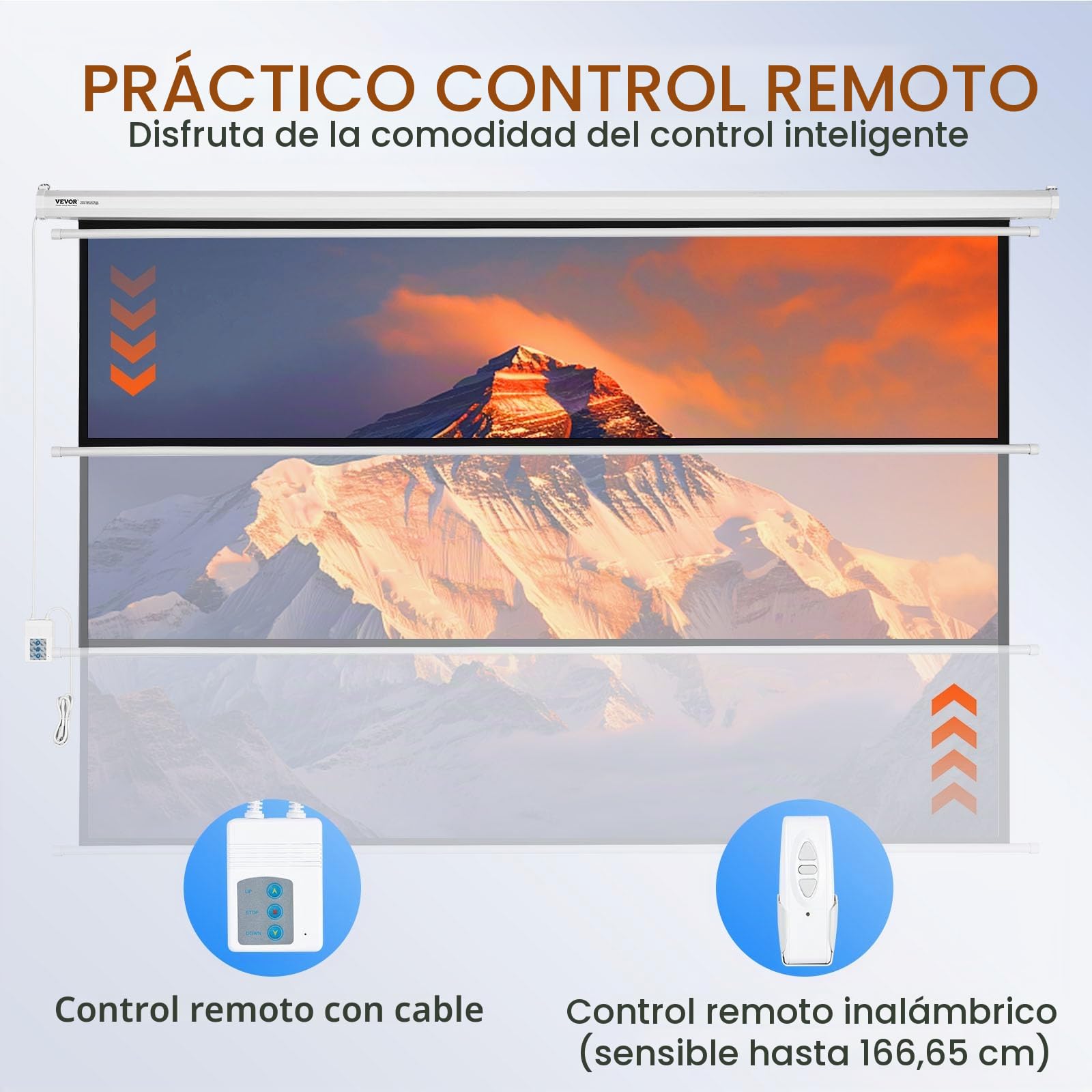 VEVOR Pantalla de Proyección Motorizada 100 Pulgadas 16:9 HD 4K 1080 Lienzo de Proyección Antiarrugas con Control Remoto Amplio Ángulo de Visión Montaje Directo en Pared para Proyectores de Video