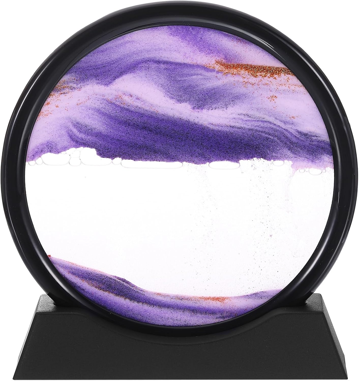 Moving Sand Art Picture 12" Round Tempered Glass 3D Liquid Motion Deep Sea Flowing Sand Scene with Display Frame Perfect for Desktop & Home & Office & Work Decoration (Red)
