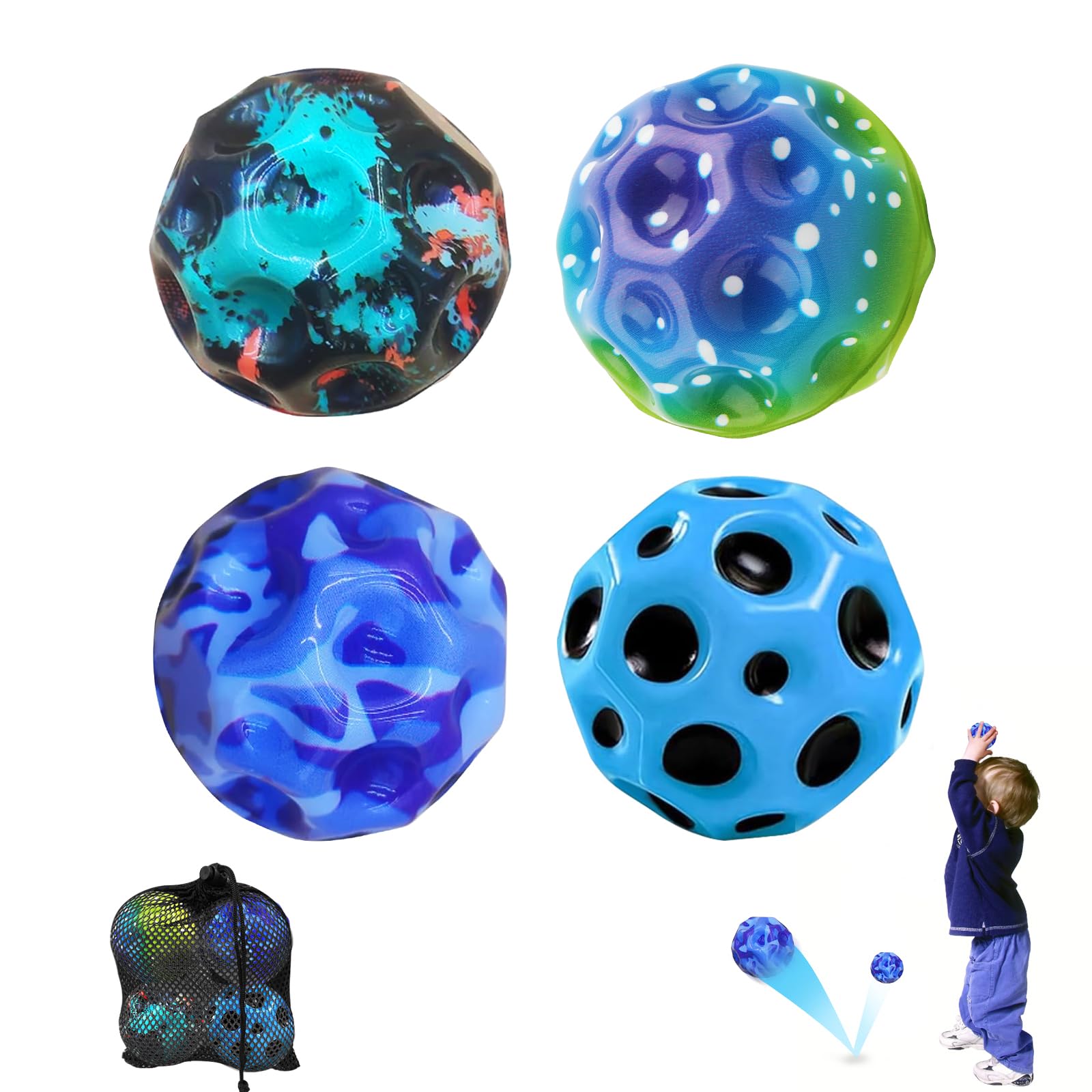 Space Ball with Super High Bouncing, PU Sponge Bouncy Balls for Kids and Adults Improve Hand-Eye Coordination Stress-relif, Christmas 4PCS Camo