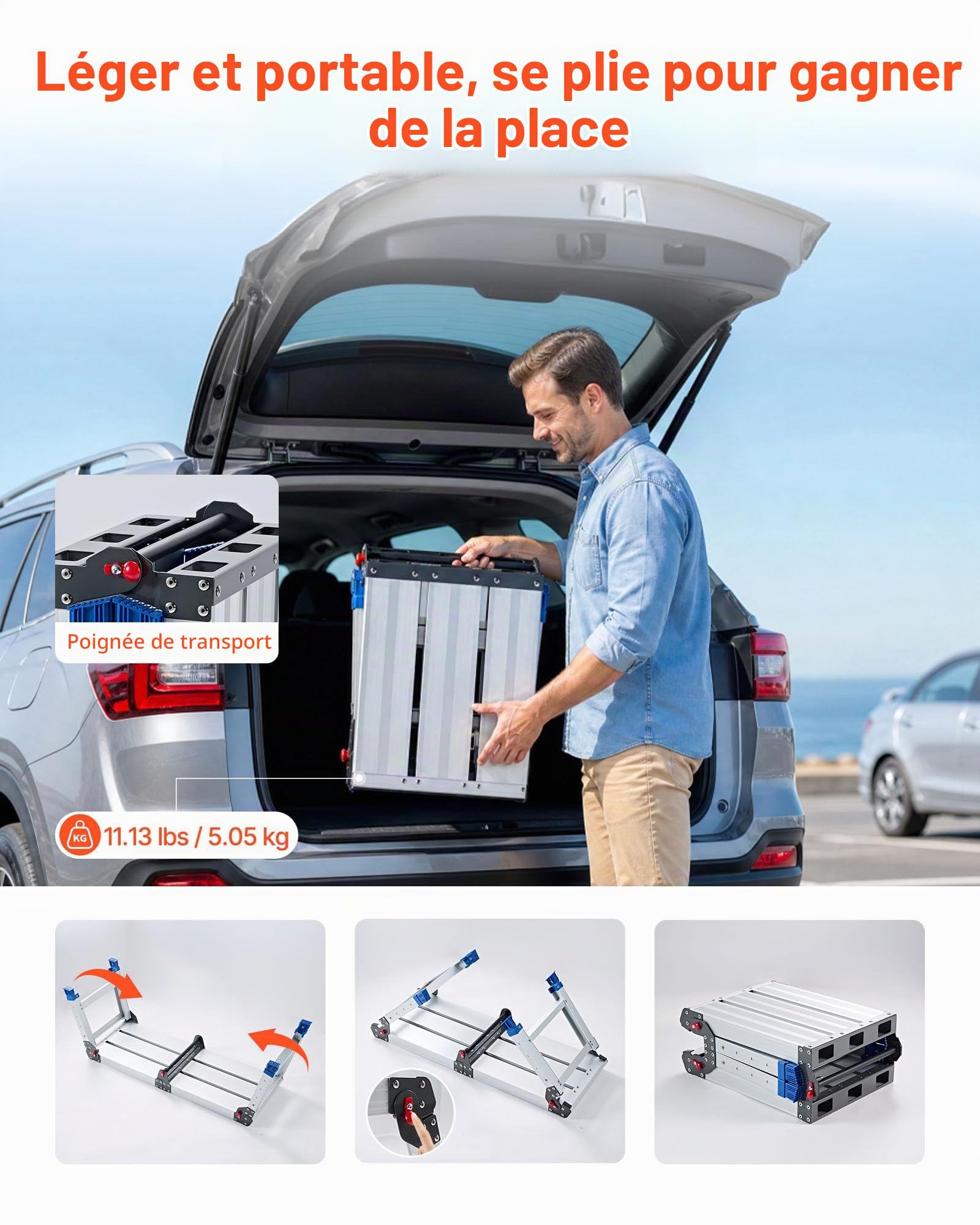 VEVOR Plateforme de Travail Pliable, Hauteur Réglable 360-508 mm, Marchepied en Alliage d'Aluminium, Capacité de Charge 226,8 kg, pour Peinture, Nettoyage, Maison et Usage Professionnel, Antidérapant