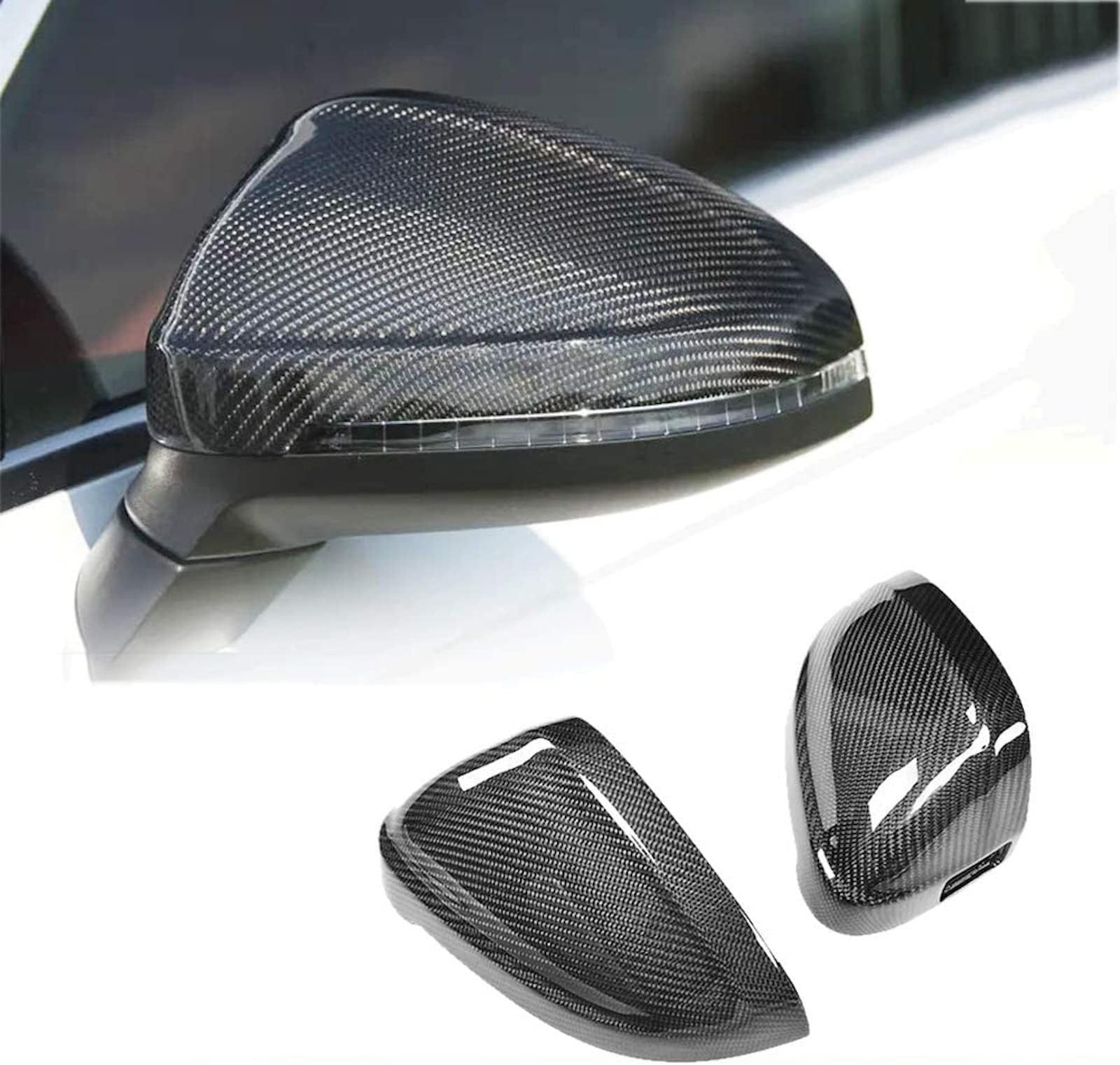Real Carbon Fiber Mirror Covers For Audi A4 B9 S4 A5 S5 RS5 2017-2024 2PCS L+R Side Replacement Mirror Caps (With Side Lane Assist)