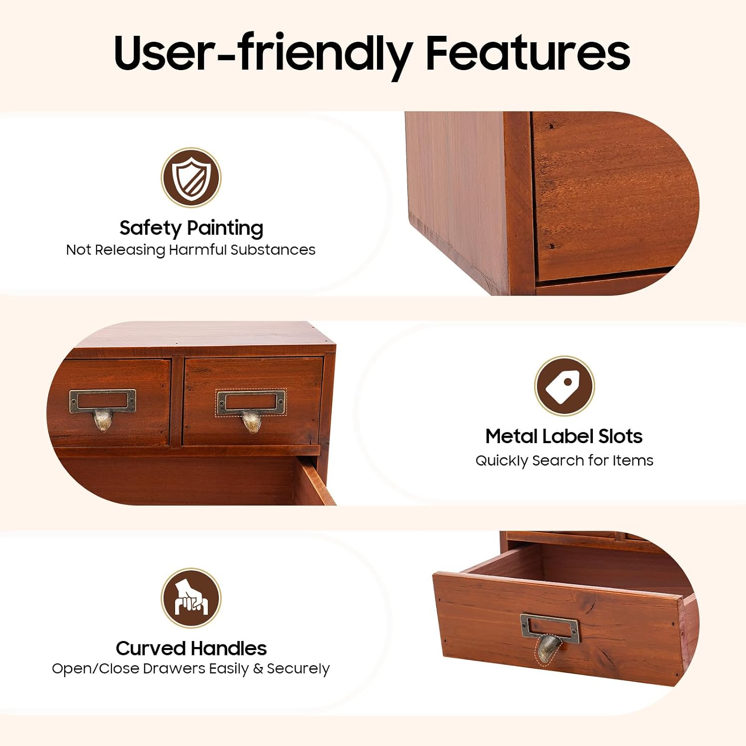 6-Drawer Vintage Desk Organizer Tabletop Apothecary Cabinet Vintage Wooden Drawers Library Card Catalog Cabinet for Store Medicine, Jewelry, Tea Collection (Brown)
