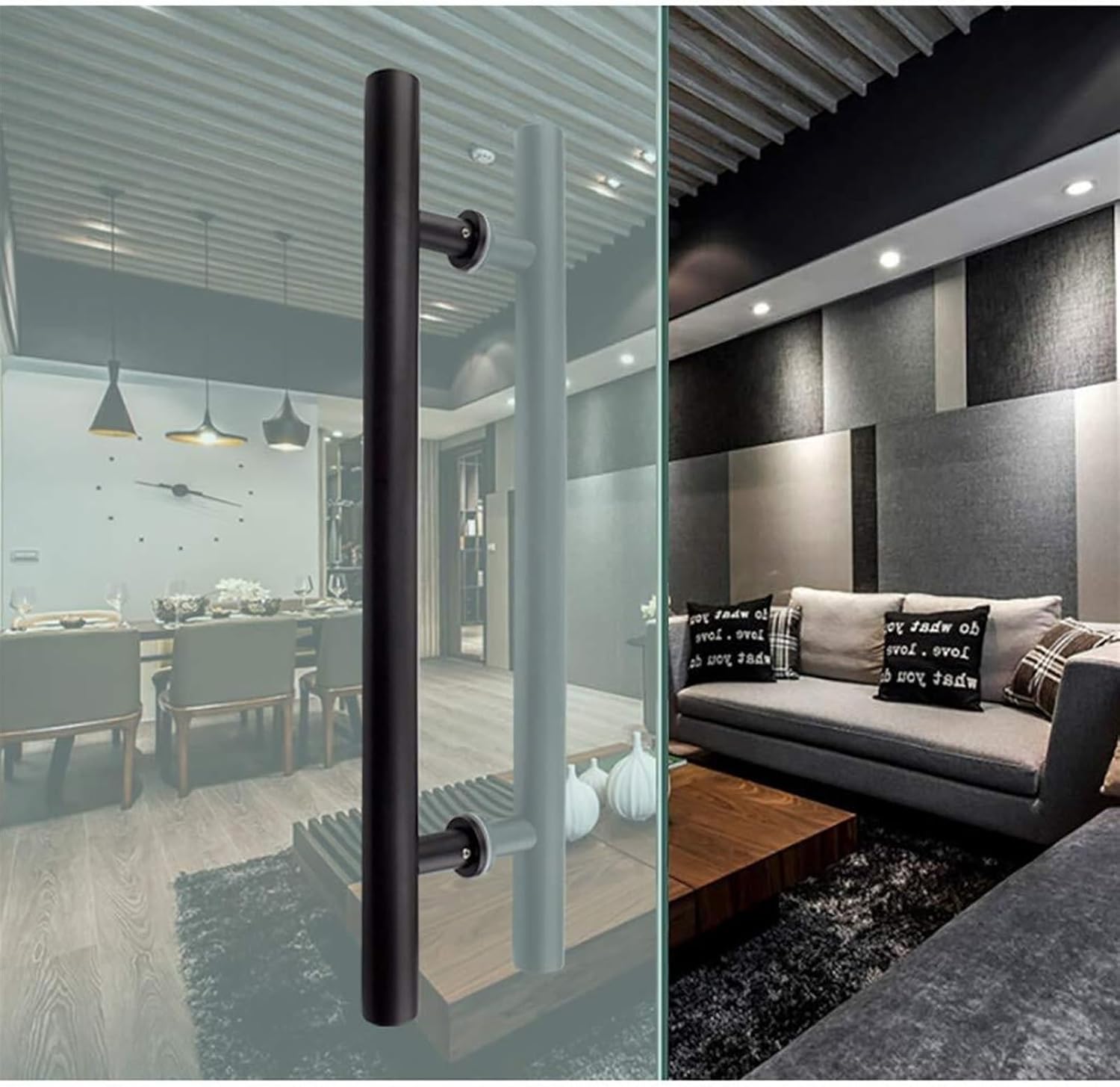 Home Office Stainless Steel Round Tube Glass Door Push-Pull Handrail Sliding Door Hardware-Matte Black,6 Sizes (Size : 1200x900x38mm)