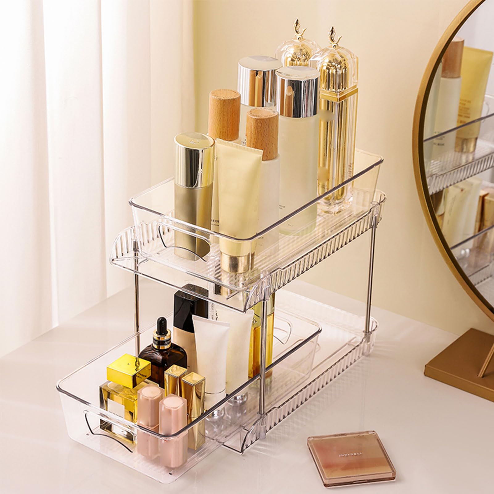 Organizzatore per Cassetti da Bagno Trasparente a 2 Livelli, Massimizza in Modo Efficiente lo Spazio di Archiviazione per la Sotto il Lavello, Scatola Portaoggetti in Plastica Resistente