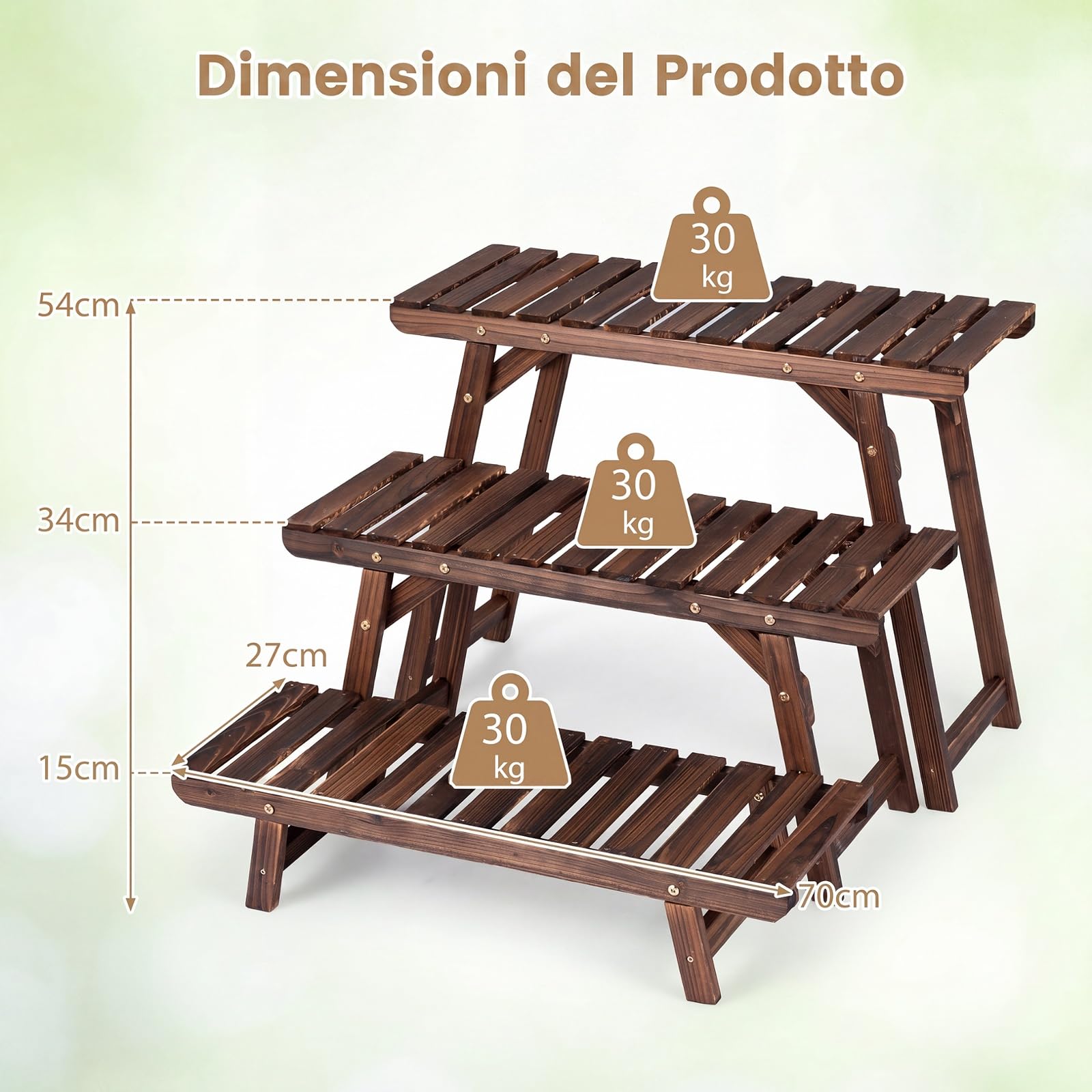 COSTWAY Porta Piante a 3 Livelli in Legno di Abete a Doghe | Scaffale Portavasi a Scala da Interno ed Esterno per Terrazza, Balcone e Giardino, Marrone