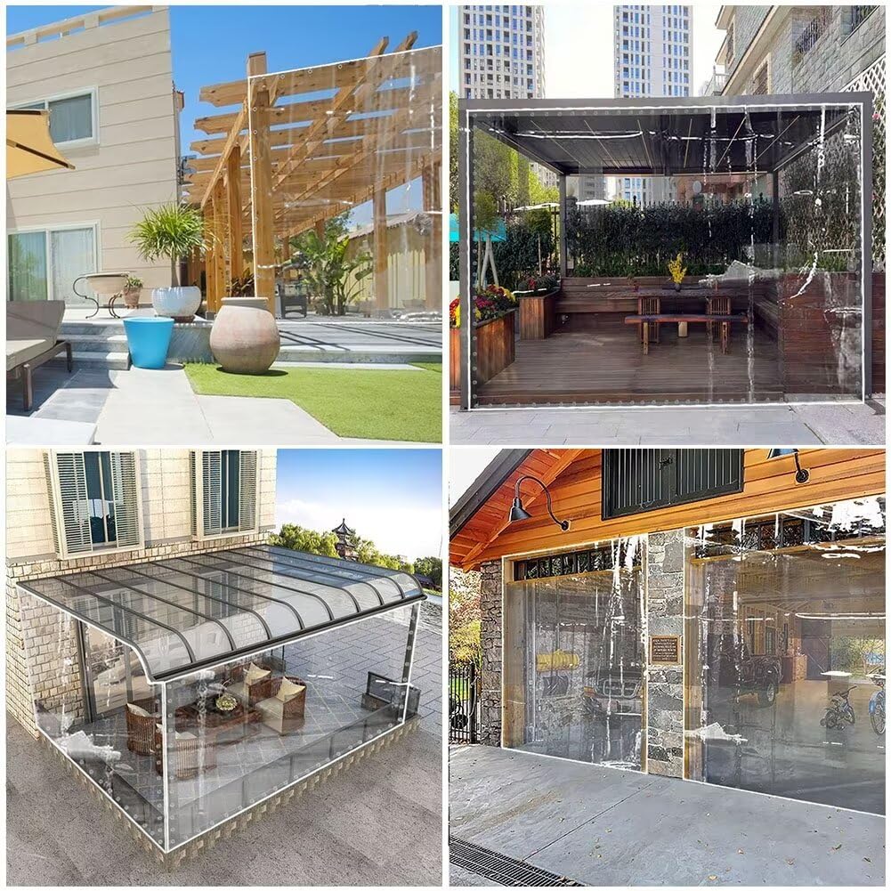 2m x 2m Plane Transparent mit ösen wasserdichte Durchsichtig Abdeckplane PVC 400 g/m² Für Pavillon, Balkon, Balkonmöbel,Gartenmöbel. mit Seil
