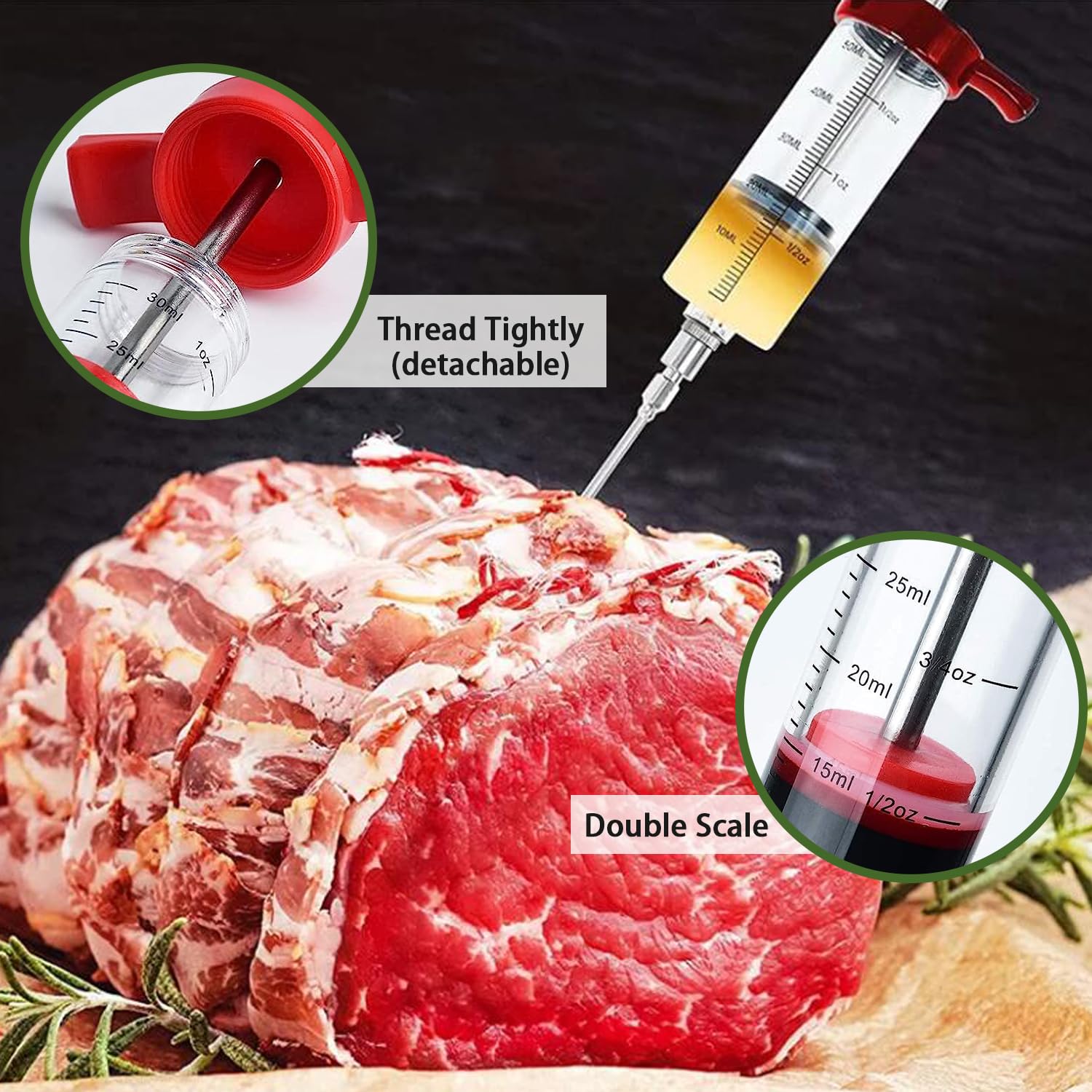 Turkey Meat Injector Syringe Kit with 3 Marinade Needles for BBQ Grill Smoker, 1 Cleaning Brush, 1 Oz Large Capacity Injector Marinades for Meats Black — Amazon image 5