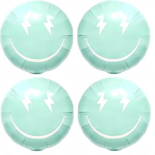 4PCS 23 Inch Light Green Lightning Smile Face Balloons – Y2K Preppy Party Decorations for Teen Girls, Bachelorette, Groovy Theme, Aesthetic Spring Birthday Decor(Green)