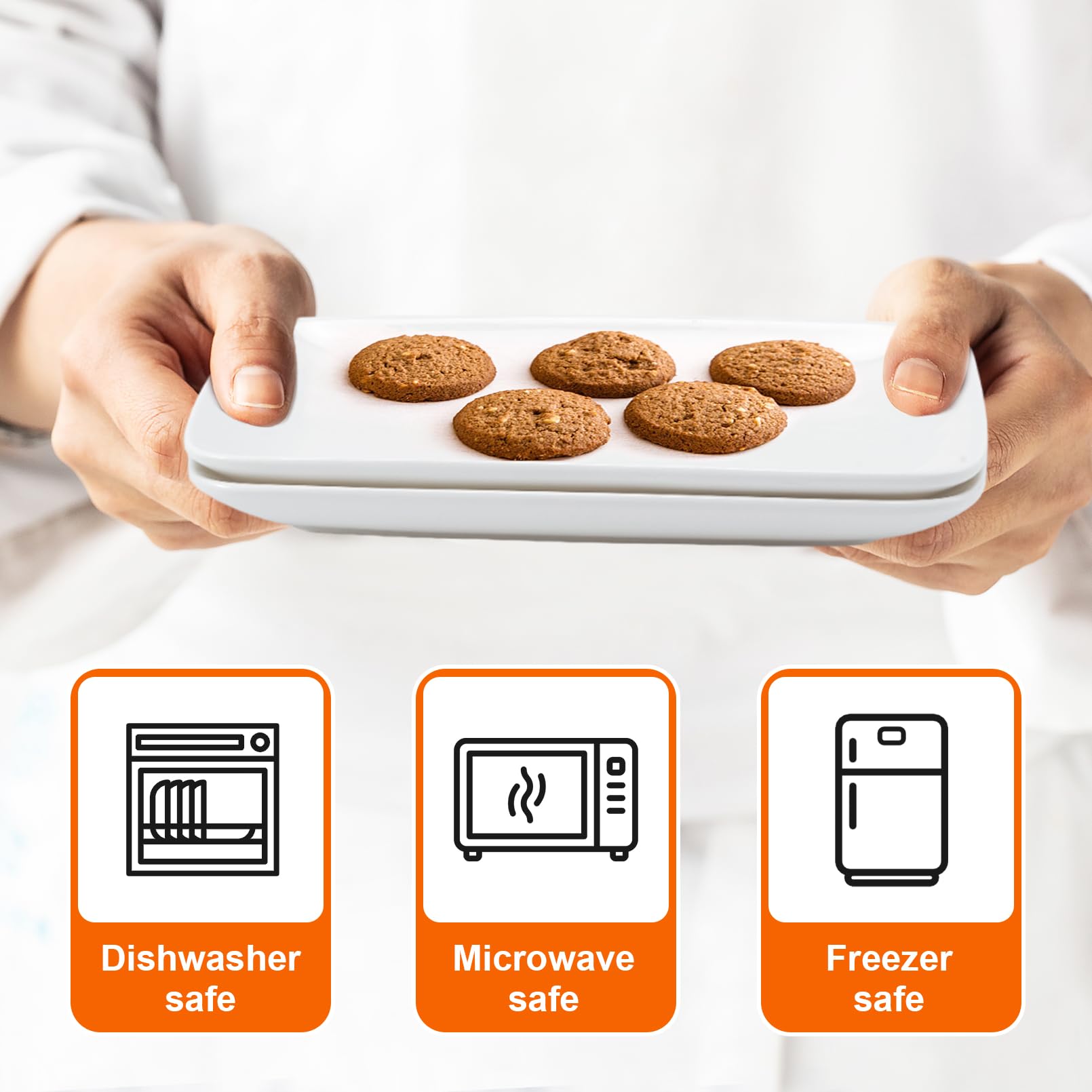 Platos rectangulares blancos de 9 pulgadas, platos rectangulares de cerámica, platos de postre de porcelana, platos rectangulares para aperitivos, platos de ensalada, platos de cena para