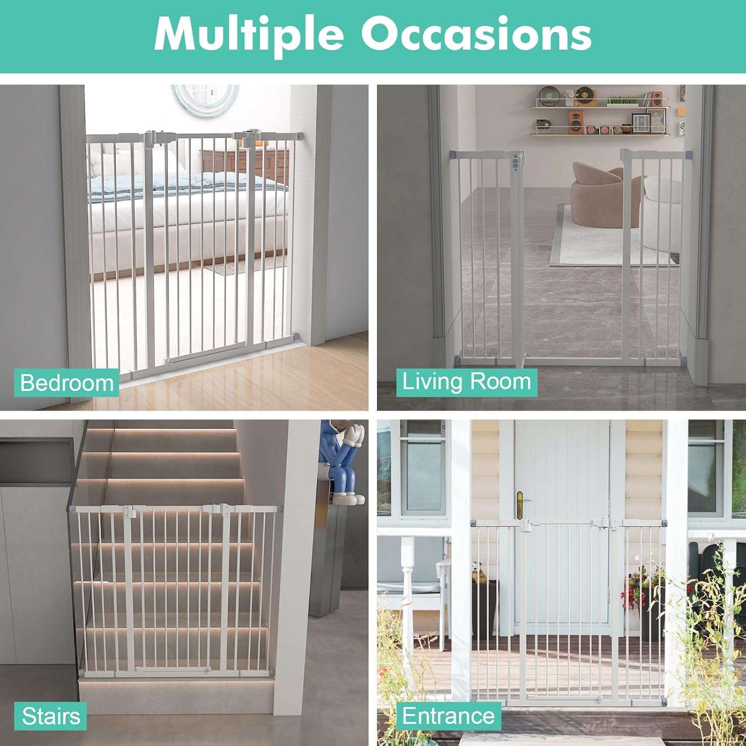 Kinfant 41'' Baby Gate for Stairs, Dog Gate Indoor, Extra Tall Pressure Mounted Baby Gate, Walk Thru Child Gate with Door, Fits Between 29.1" and 44.9" Child Safety Gate, Easy Assembly