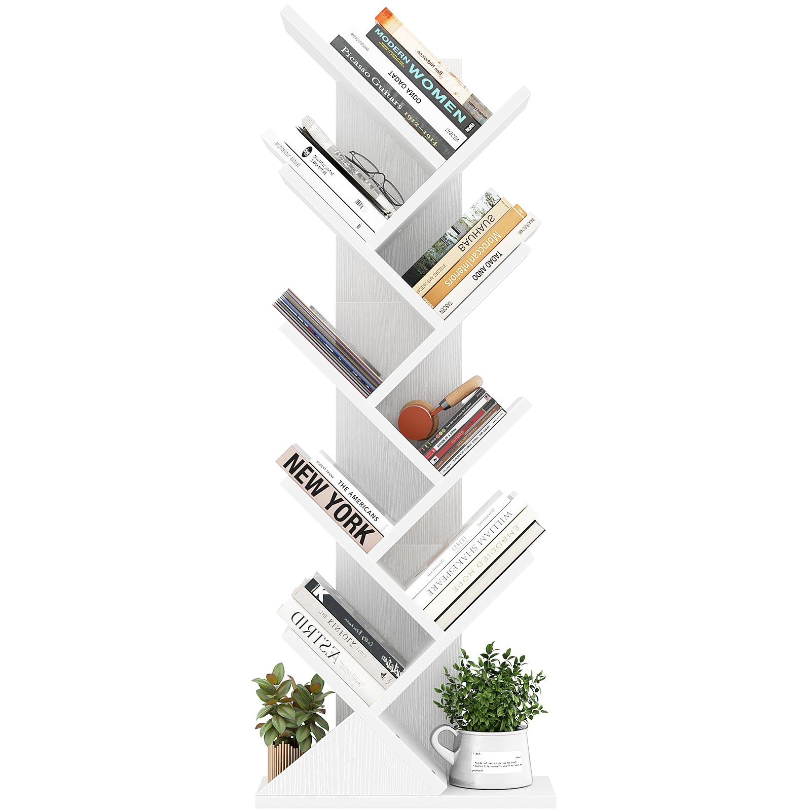 iSunirm Estante de Pie de Árbol,Librería de 9 Niveles,Estante de Libros de Pie para Piso,Estanterías de Almacenamiento de Exhibición para Sala de Estar, Hogar,Oficina,Blanco
