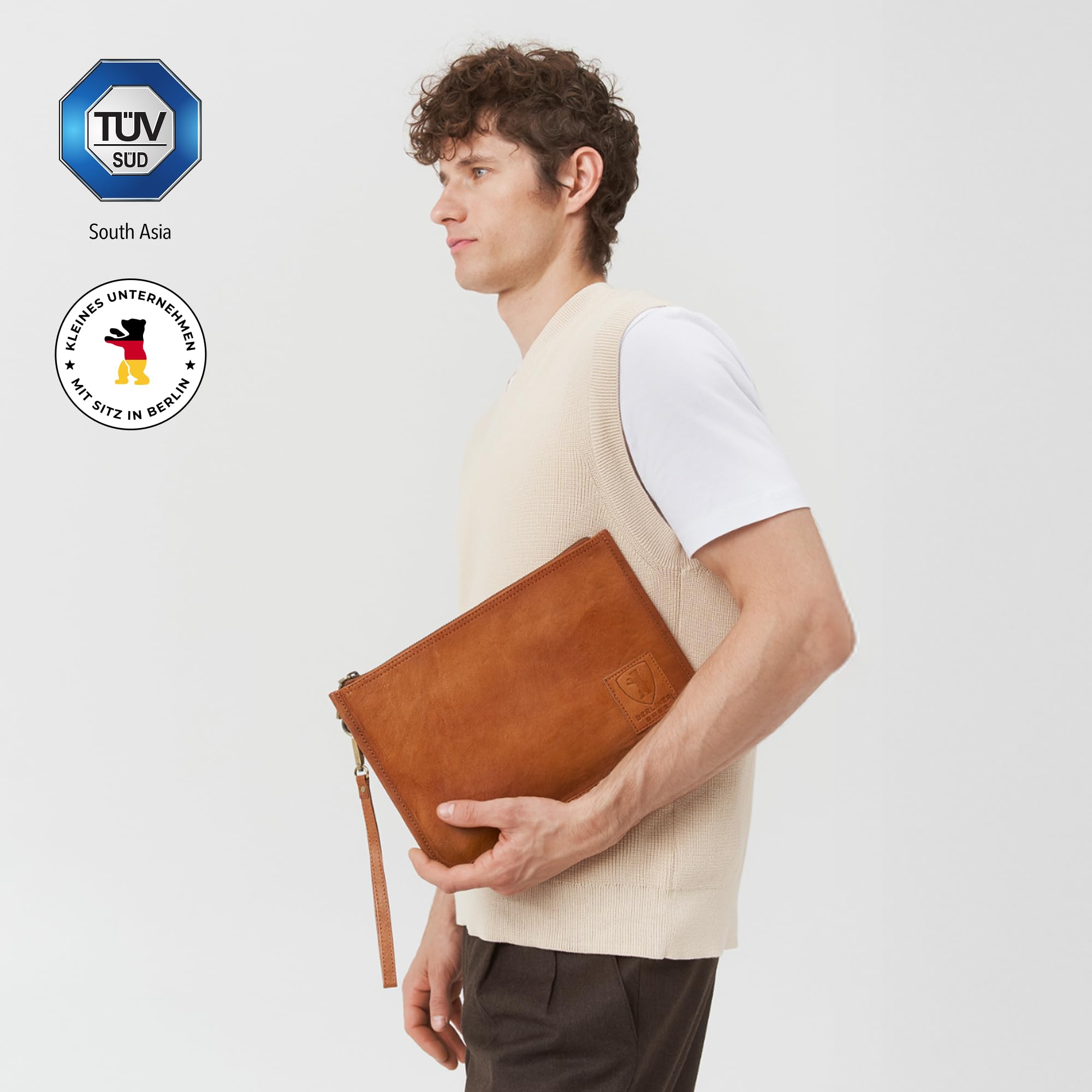 Berliner Bags Vintage Dokumentenmappe Theo XL, Schreibmappe, Reisepass Organizer und Aktenmappe aus Leder, für Herren und Damen - Braun