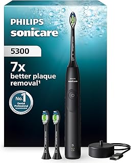 Philips Sonicare 5300 elektrische Zahnbürste, Schallzahnbürste mit 2 Intensitätsstufen, Andruckkontrolle, EasyStart, Smartimer und BrushPacer, Schwarz, Modell HX7101/04 [Neue Technologie]