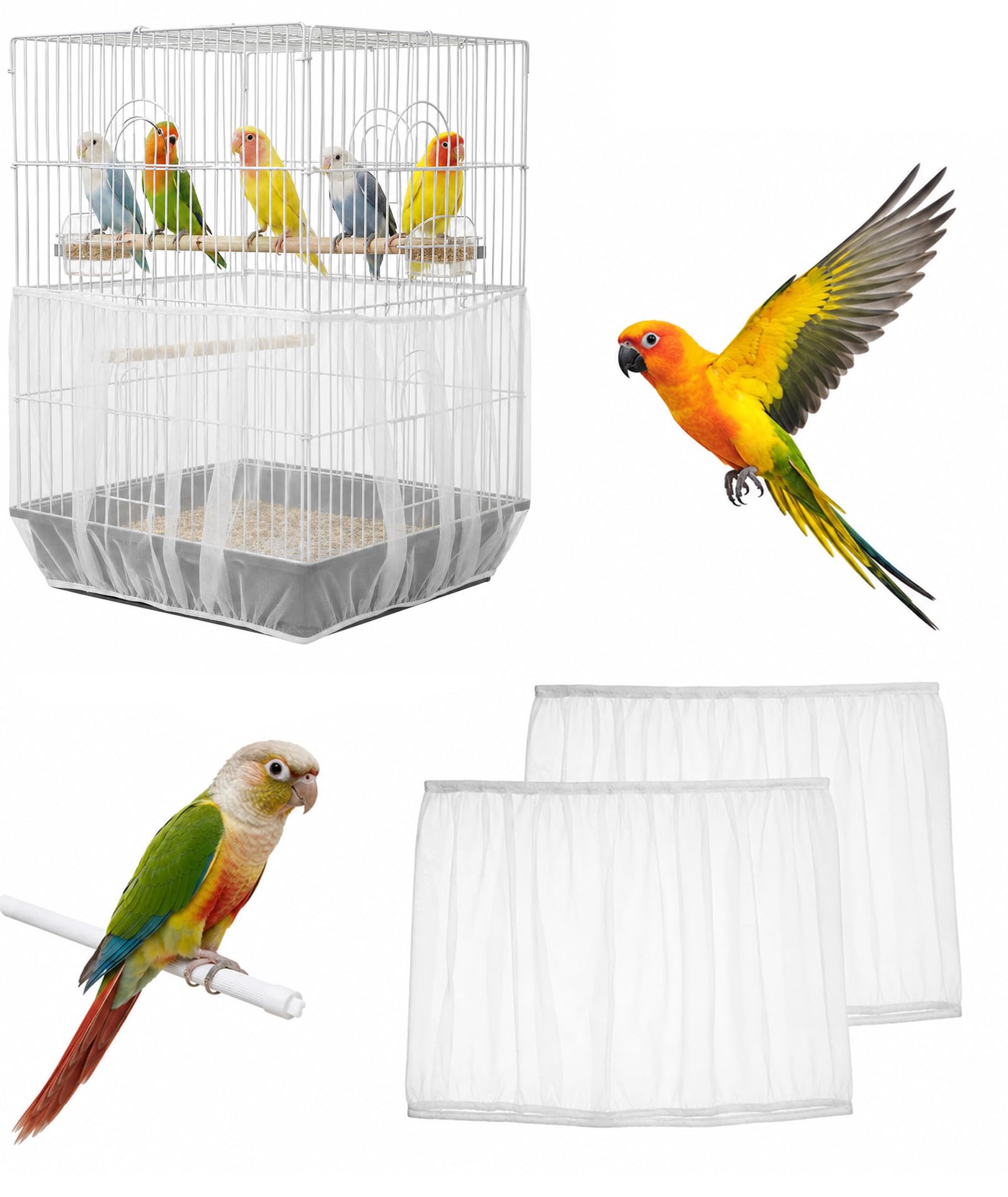 Bird Cage Large, Splash Guard Nets for Birds Cage, 2 Pieces Large Parrot Cage Covers with Adjustable Fit, Quality Mesh for Feather and Food Containment, Easy Washable Protection-image-26