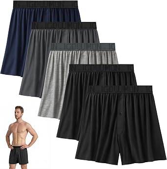 IGOLUMON Mens Boxer Shorts Underwear Soft Breathable Bamboo Rayon Boxers for Men Relaxed Fit Boxers with Button Fly 5 Pack