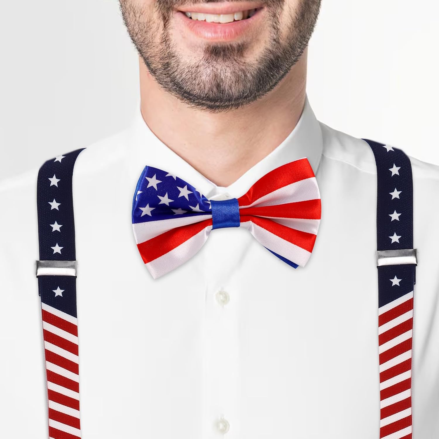 US Flag Design Party Costume Accessories Bow Tie and Men, for Strap Clip Set Ribbon Material for Independence Day Dress and Decor Use