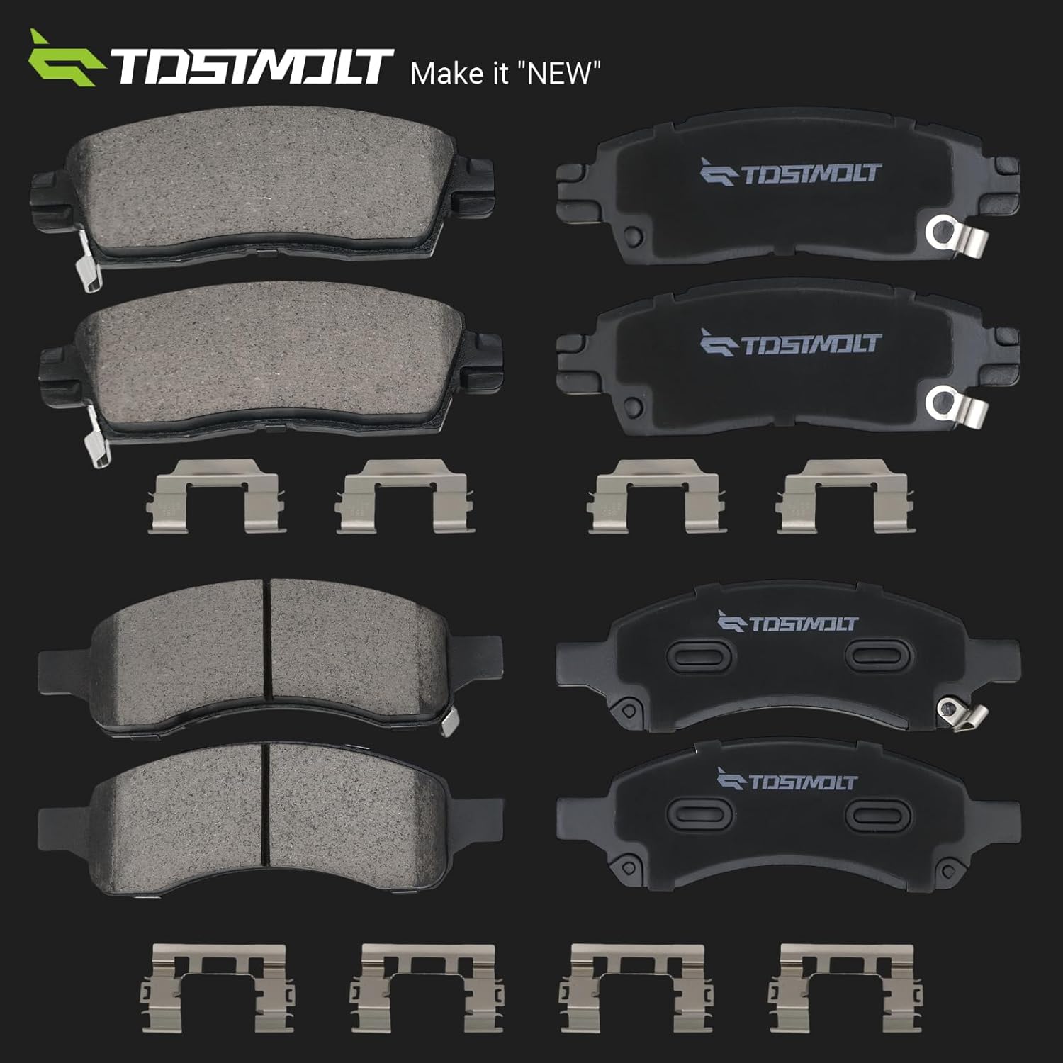 New 8pcs Front+Rear Shimmed Slotted Ceramic Disc Brake Pads w/Installation Hardware Fit 08-17 Enclave Traverse 07-10 Outlook 07-17 Acadia 06-09 Envoy XL Trailblazer EXT Ascender 9-7x Rainier