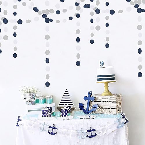 Miniatura 2 de Guirnalda de papel azul marino, blanco y plateado, decoración colgante de revelación de género de 52 pies, banderín de graduación, compromiso, Azul