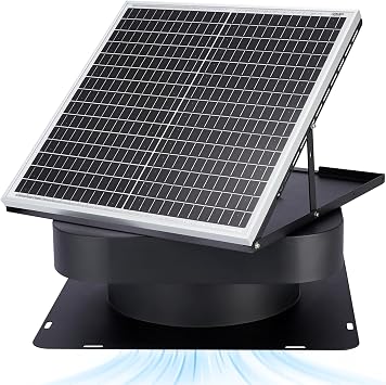Solar Attic Fan 30W Controller-Free Auto Ventilates Up to 2800 Sq Ft, Solar Roof Vent with 5-Blade Alloy Fan & Adjustable Panel for Home, Garage