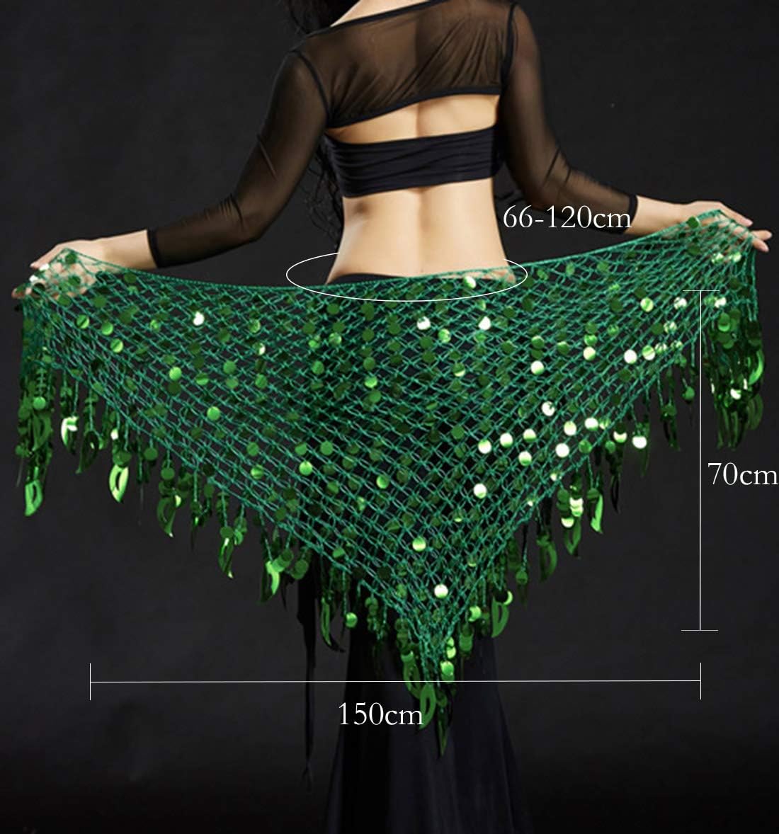 Aivtalk Women Belly Dance Hip Scarf Sequins Mesh Triangle Wrap Skirts - Image 2