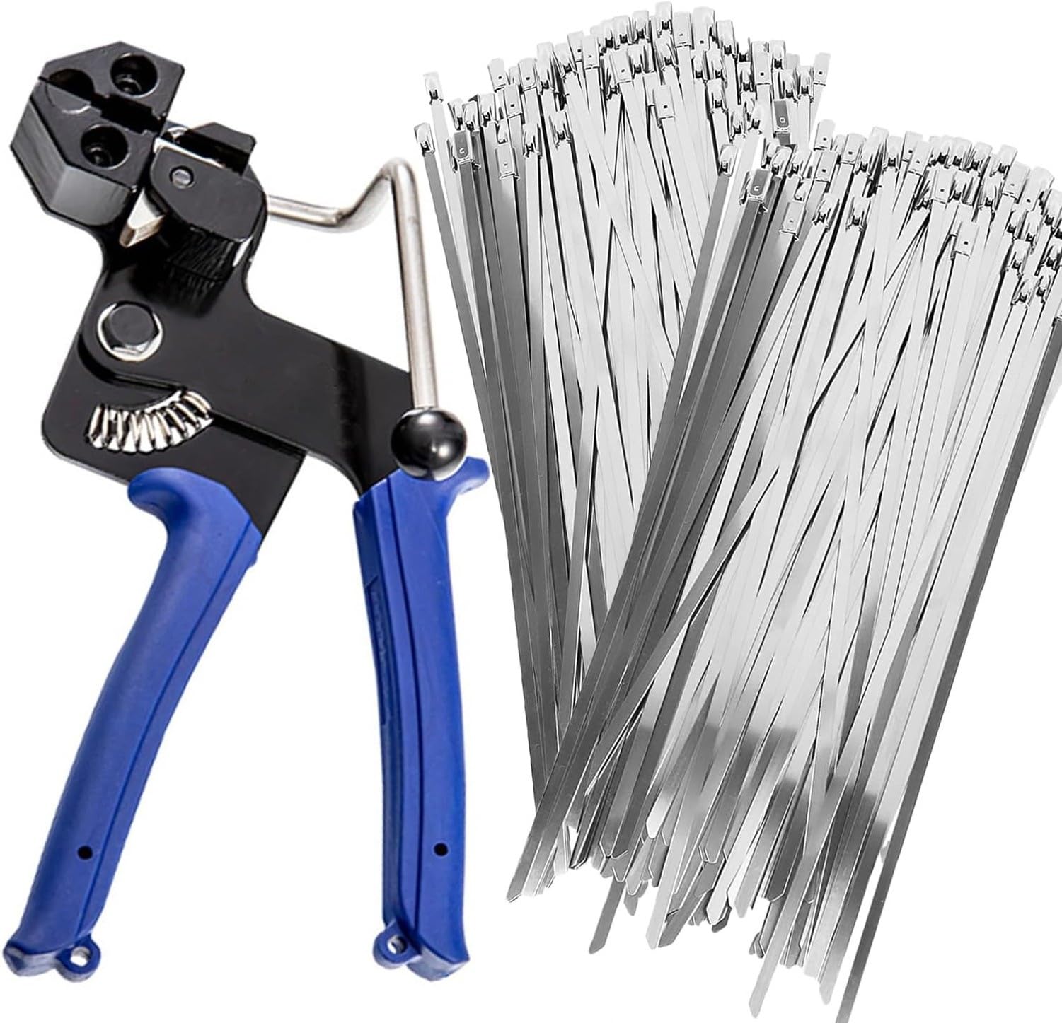 Alicates Tensores de Brida Metálica de Acero Inoxidable con 200 Bridas Autoblocantes Cortador de Precisión para Vallas Tuberías Uso Industrial Exterior