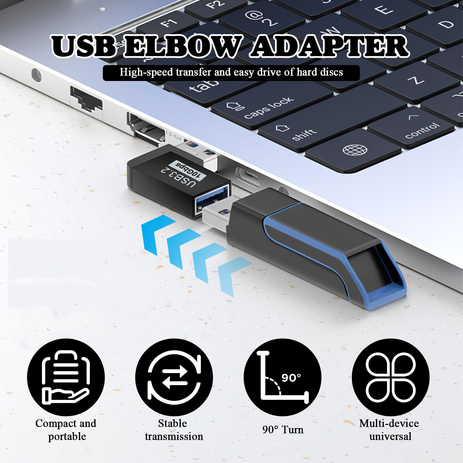 4x USB Winkelstecker 90 Grad Adapter – USB 3.2, Vorwärts/rückwärts, Für Laptop, Auto, Inkl. Aufbewahrungstasche