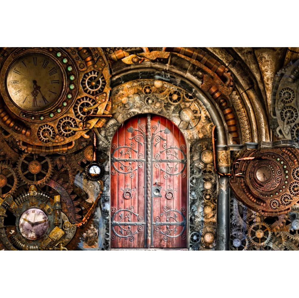Aoihrraan 3 x 2 m retro steampunk tło vintage metalowy sprzęt zegar antyczne drzwi fotografia tło styl nostalgia nowość artystyczny design impreza portret dekoracja sesje wideo fotograficzne rekwizyty do studia fotograficznego