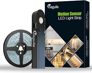 Megulla 10ft/3m Motion Sensor LED Strip Lights, Rechargeable Battery Powered Motion Activated LED Tape Light with Tunable White for Indoor Use, Gun Safe, Under Cabinet