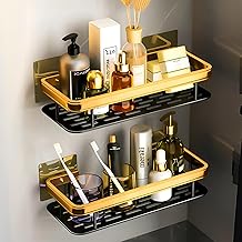 Bathroom Organiser Without Drill, Self Adhesive Shelf, Multipurpose Washroom Storage Organizer Stand, Space-Saving Bathroom Corner Rack, Wall Mounted Shower Shelf for Home Use (Pack of 2)